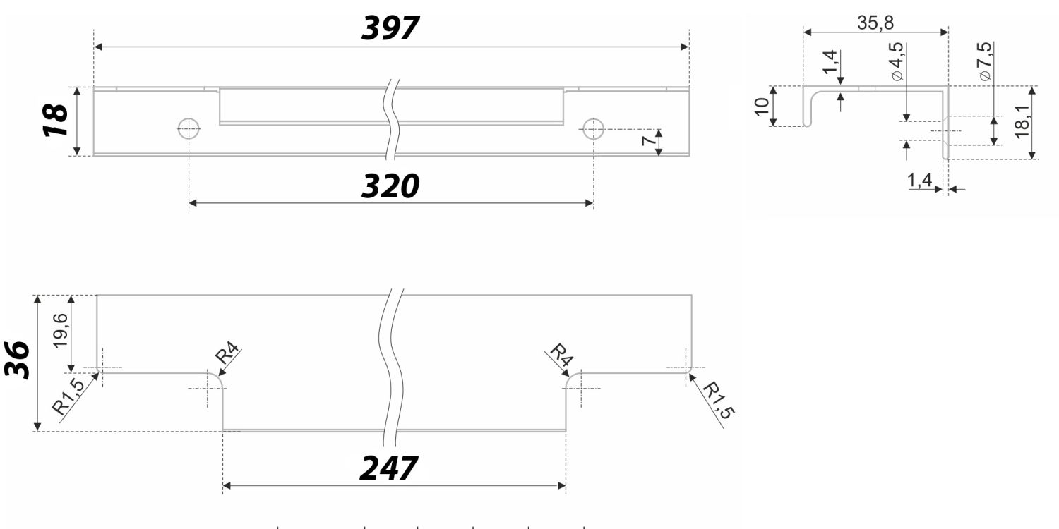 Ручка мебельная торцевая RT109CP.1/000/400 (20)/ ПОД ЗАКАЗ