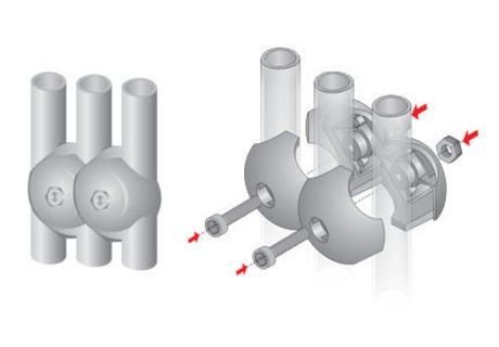 CS230 Параллельный соединитель трёх труб (50) ВЫВОД