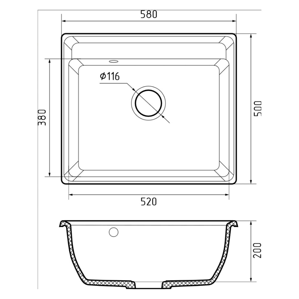 Мойка GranFest мрамор VERTEX GF-V-580 (580х500мм) Иней