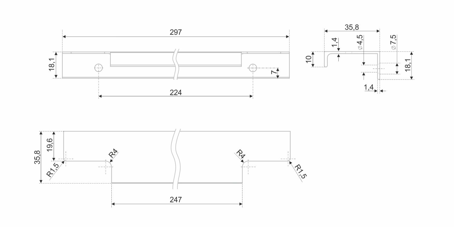 Ручка мебельная торцевая RT109CP.1/224/300 (50)/ ПОД ЗАКАЗ