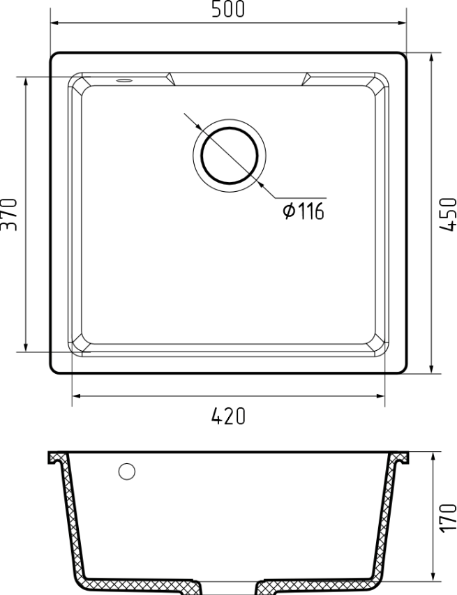 Мойка GranFest URBAN 4550 (450х500мм) Подстольный монтаж, Песок П/ЗАКАЗ