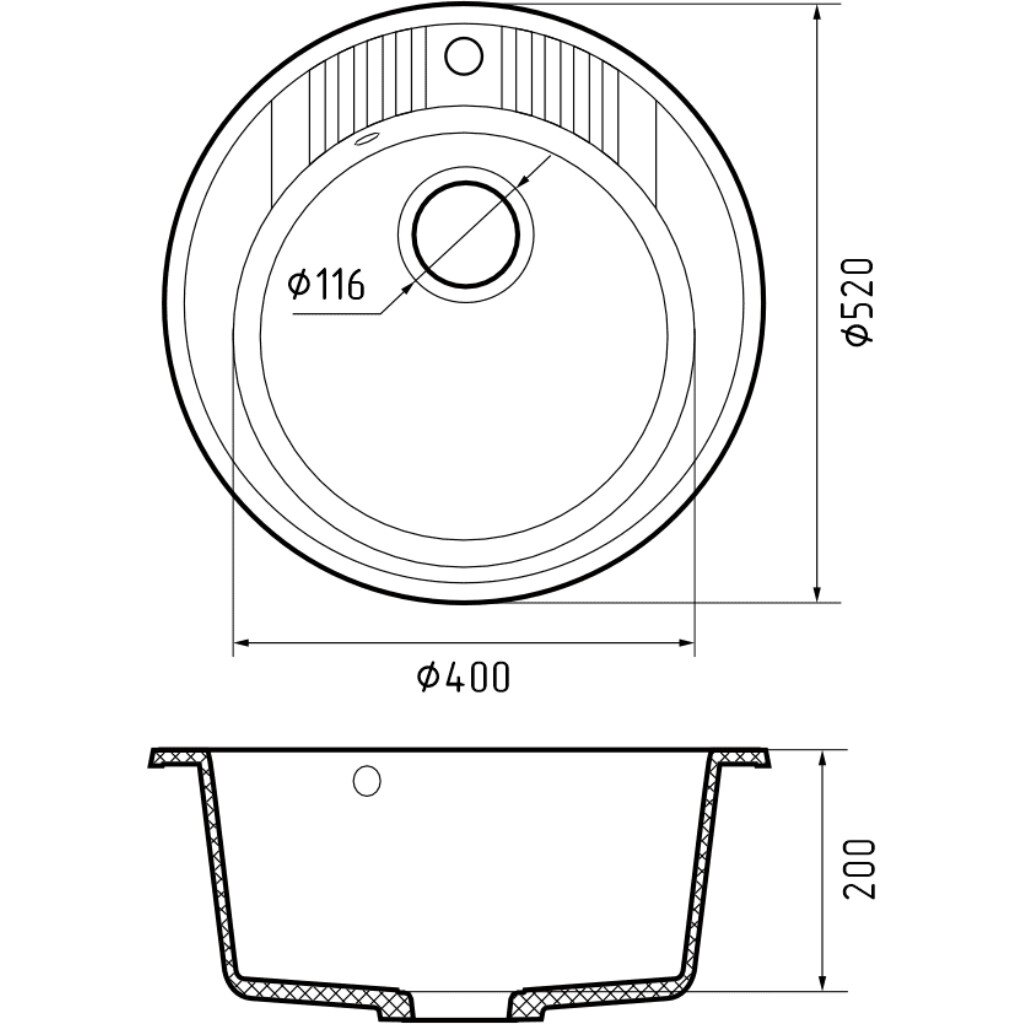 Мойка GranFest мрамор RONDO R-520 (d=520мм) Иней П/ЗАКАЗ