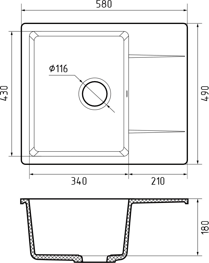 Мойка GranFest URBAN 258L (580х490мм) Черный