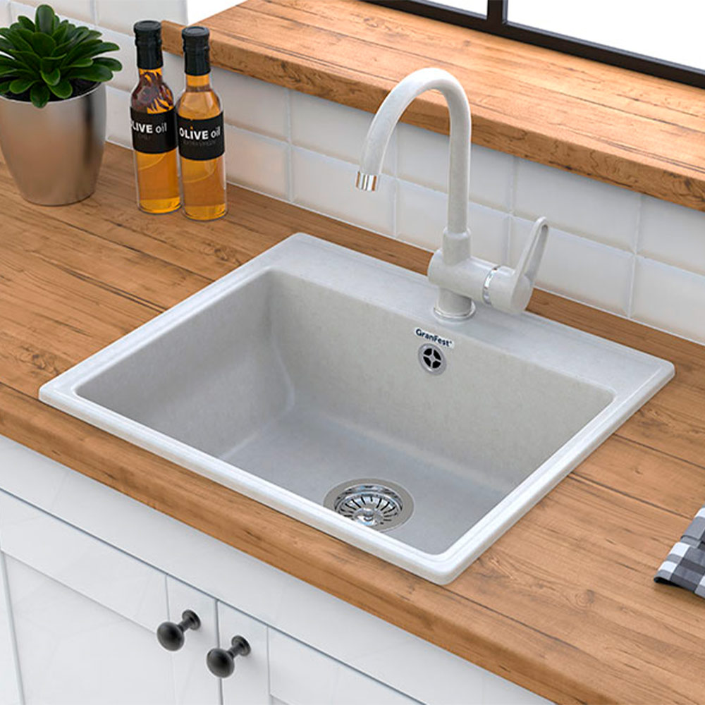 Мойка GranFest мрамор VERTEX GF-V-580 (580х500мм) Иней