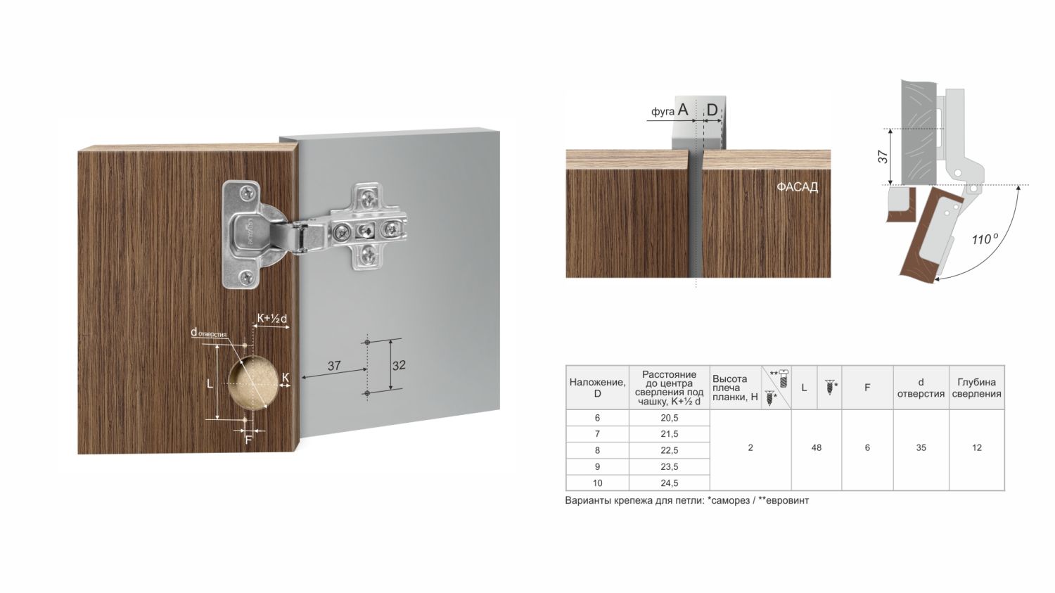 Петля мебельная H690B02 с обратной пружиной полу вкладная ВЫВОД