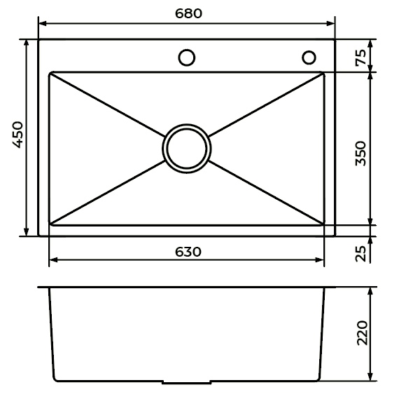 Мойка Premial 6845 DISPLAY, Satin (680х450мм) 3мм
