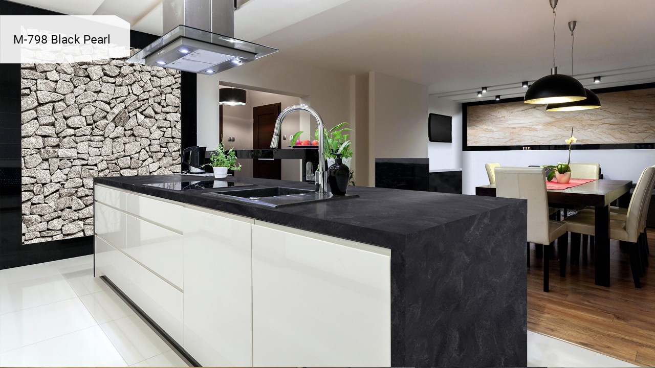 Акриловый камень M-798 Black Pearl, 12мм, 3680х760