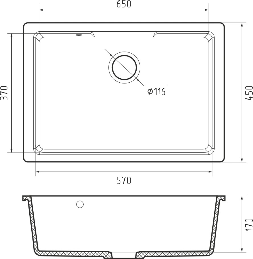 Мойка GranFest URBAN 4565 (450х650мм) Подстольный монтаж, Черный П/ЗАКАЗ
