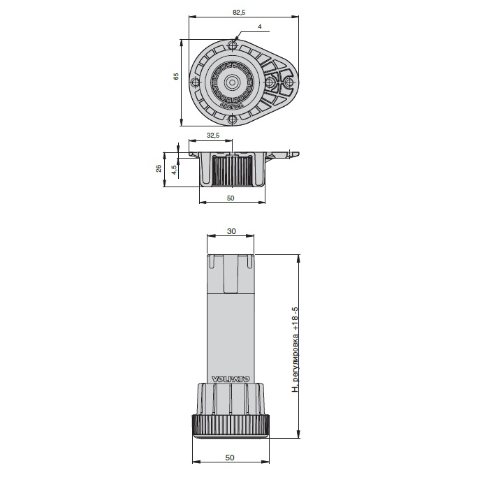 Ножка разборная, h100мм, Volpato