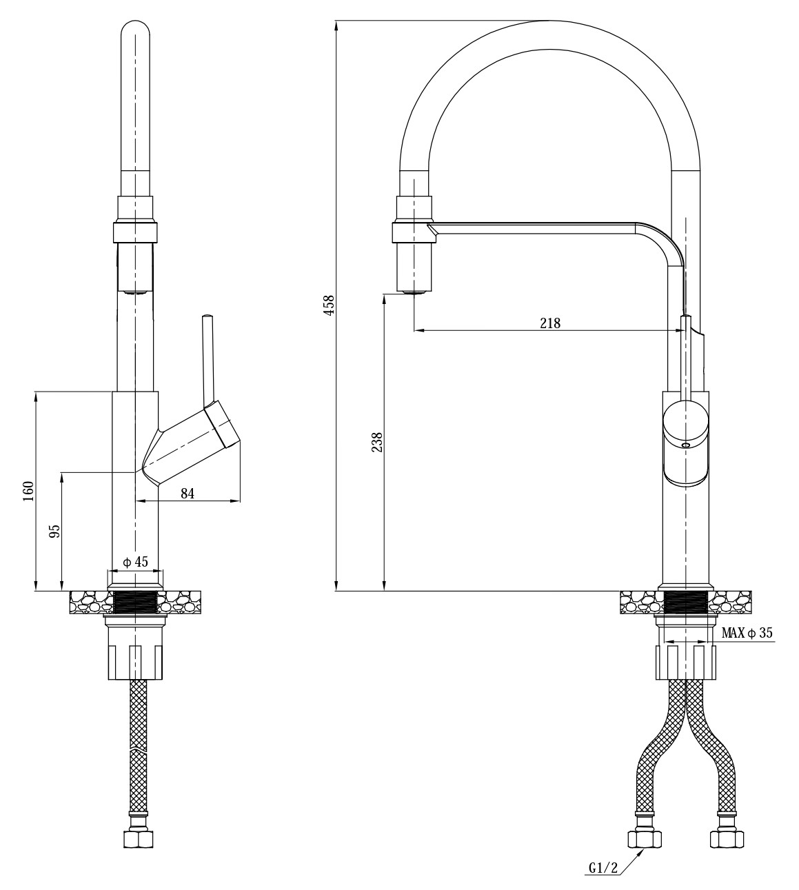 Смеситель для кухни, гибкий излив черный, Gold, арт. K50GB