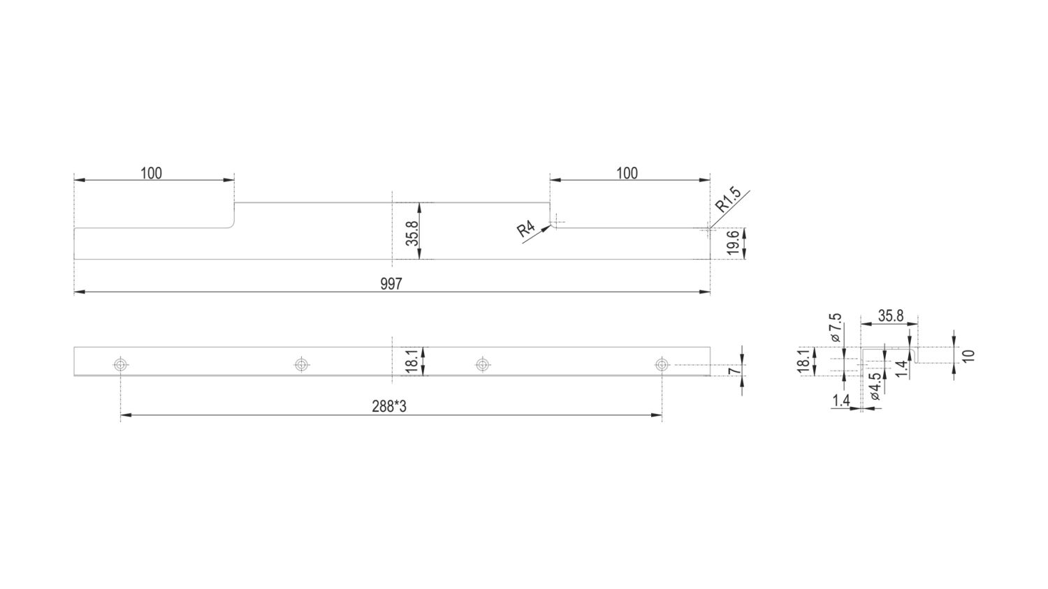Ручка мебельная торцевая RT109SC.1/000/1000 RAY (20)/ПОД ЗАКАЗ