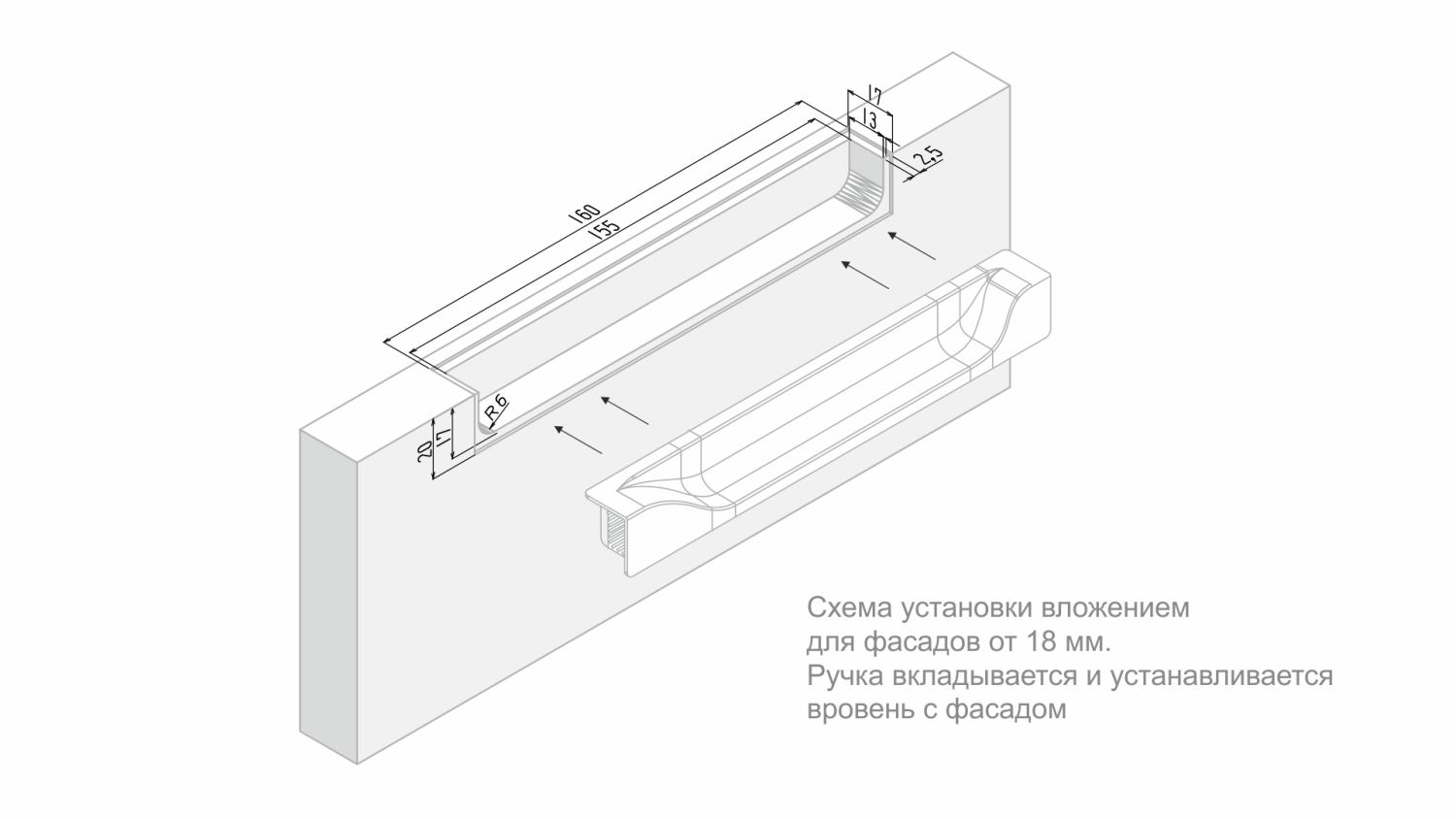 Ручка мебельная торцевая RT021CP.1/000/160 ADAM (20)/ПОД ЗАКАЗ 