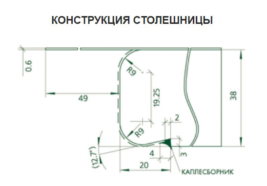 Столешница Кедр, Батвол 941\CК, (1U, 3050х600х38, R9) 3 категория
