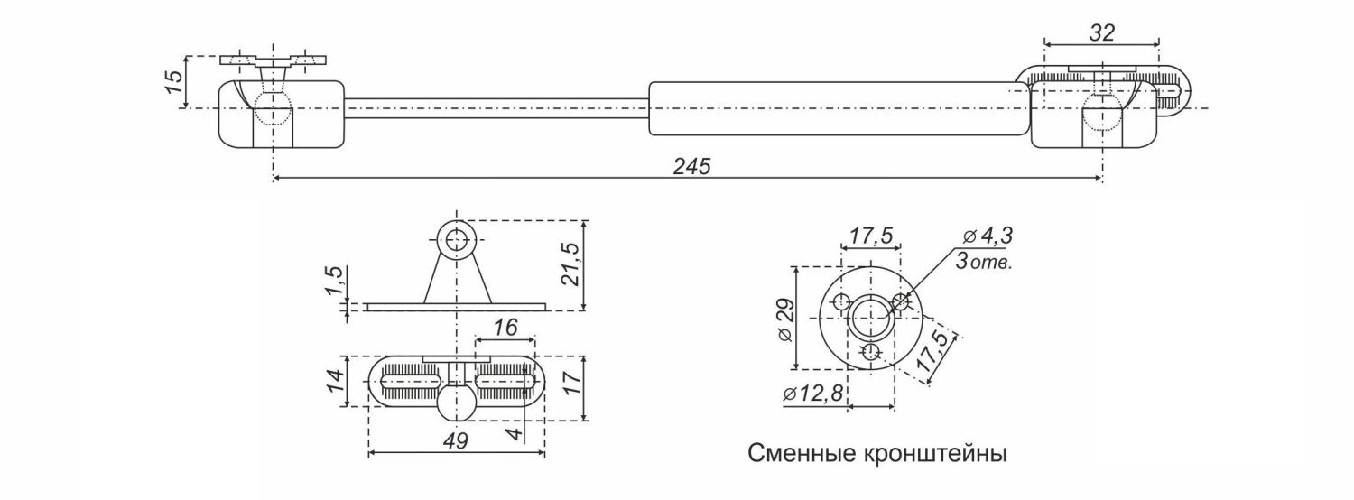 Механизм поднятия, газовый лифт серый GL105GR/80/1
