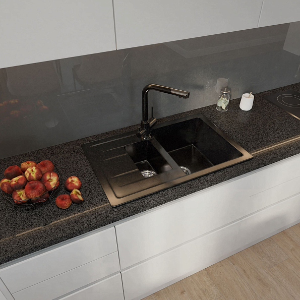 Мойка GranFest мрамор QUADRO GF-Q775KL (765х495мм) Черный П/ЗАКАЗ