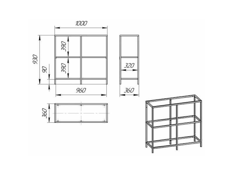 Стеллаж №3 Loft 1000х930х360 (каркас) черный