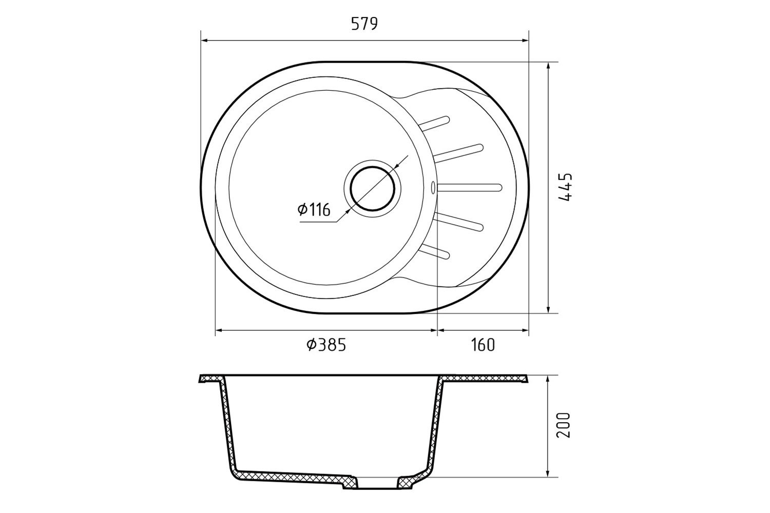 Мойка GranFest мрамор RONDO R-580L (579х445мм) Серый П/ЗАКАЗ