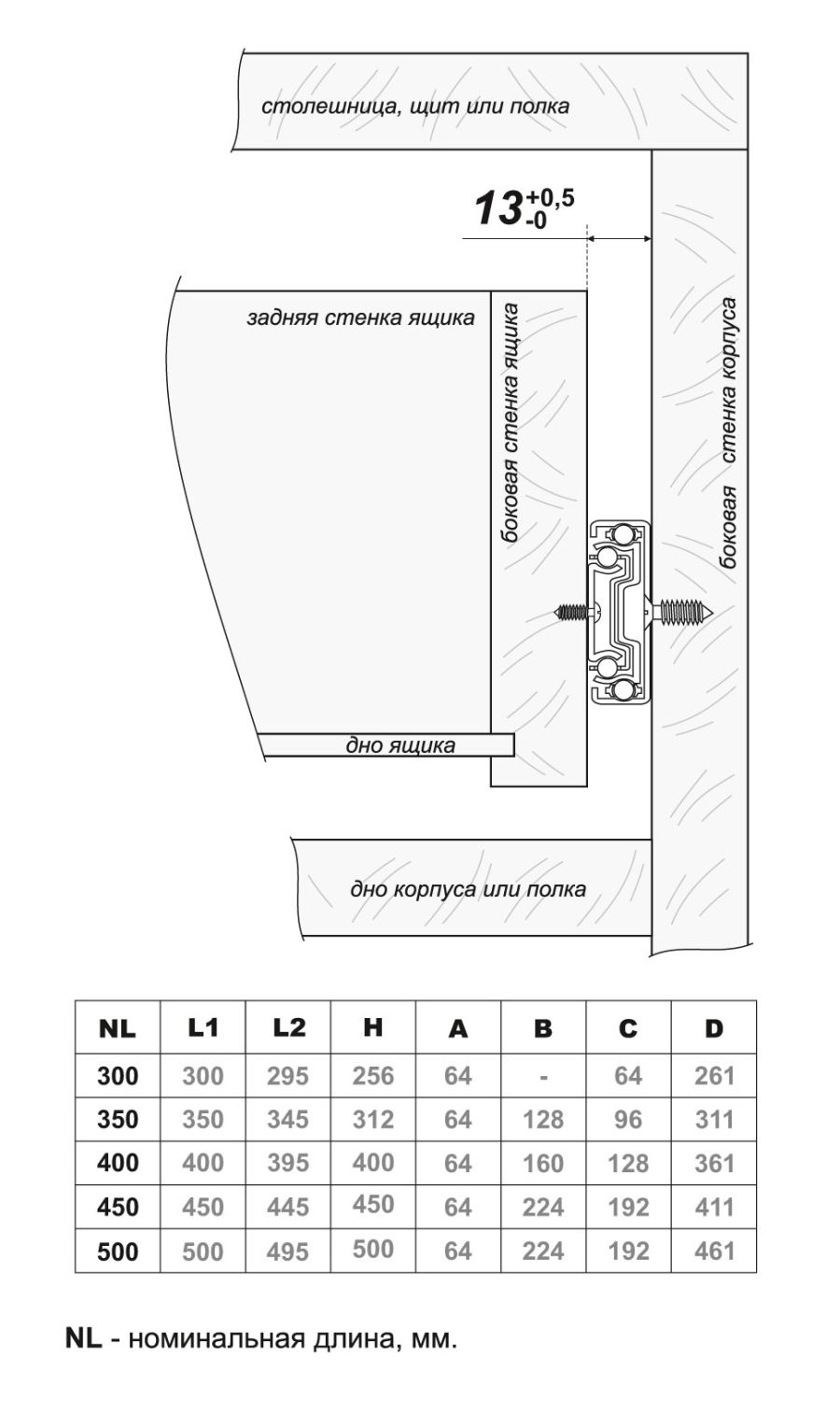 Шариковые направляющие PUSH+SOFT CLOSING, 500мм (15)/ПОД ЗАКАЗ